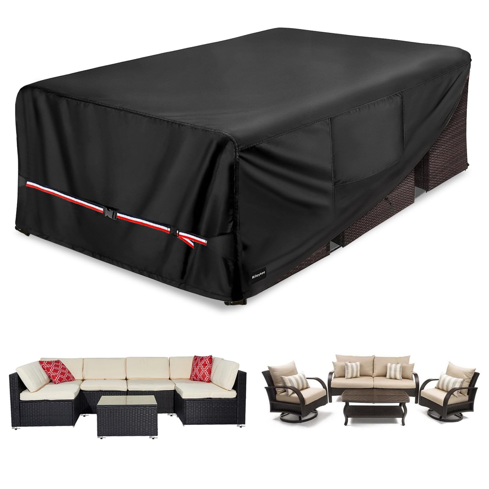 Rectangular Patio Furniture Covers,Upgraded 600D Heavy Duty Outdoor Furniture Covers Waterproof,Outdoor Sectional Dining Table and Chairs General Purpose Furniture Set Cover,126"L × 74"W × 28"H,Black — image 1