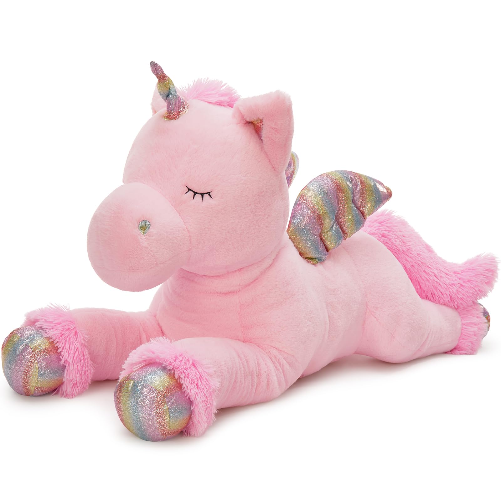 MorisMos XXL Unicornio Peluche Grande, 110cm Rosa Unicornio Gigante con Alado, Kawaii Suave Animal de Peluche Regalos para Niños Novia Cumpleaños Navidad