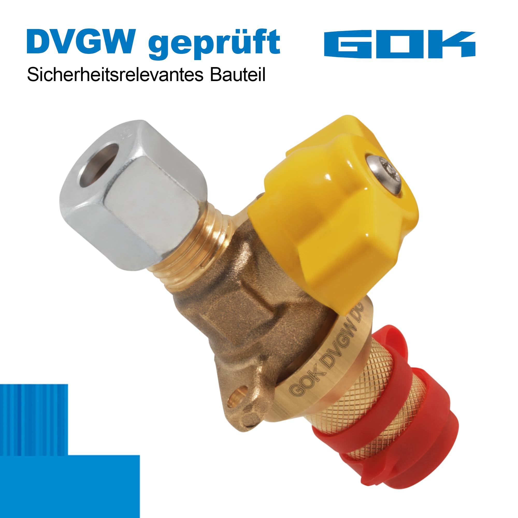 GOK Kupplungsventil mit Flansch RVS8 x Steckkupplung, Koppelventil aus Messing, verwendbar bis 5 Bar, manipulationssicher, DVGW-zertifiziert