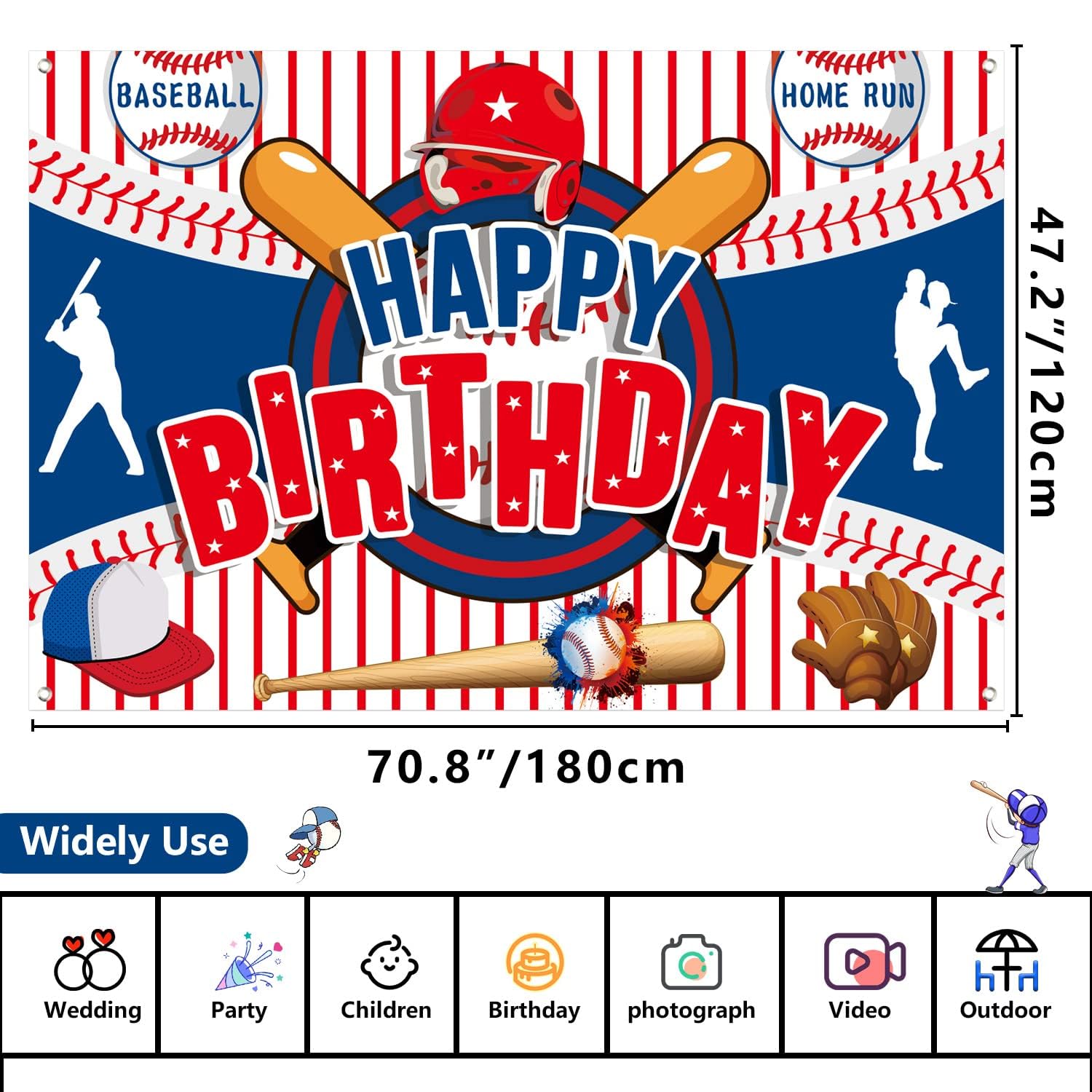 Baseball Theme Birthday Party Backdrop Banner - 47x71 Inch Sports Photo Background For Boys, Kids & Fans, Oxford Cloth Material - View #4