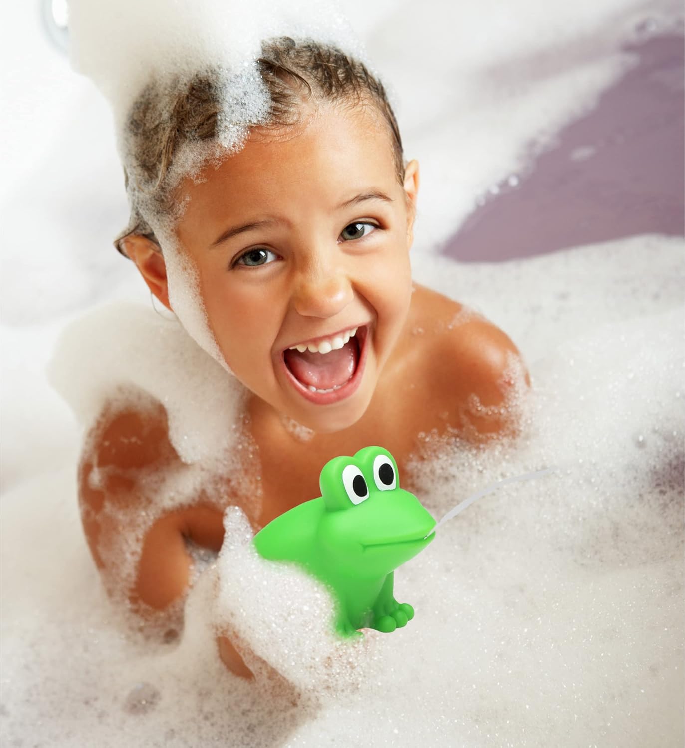 DolliBu Frog Bath Buddy Squirter - Floating Green Frog Rubber Bath Toy, Fun Water Squirting Bathtime Play for Toddlers, Cute & Soft Animal Toy for The Bathtub, Beach & Pool for Girls & Boys - 3 Inch