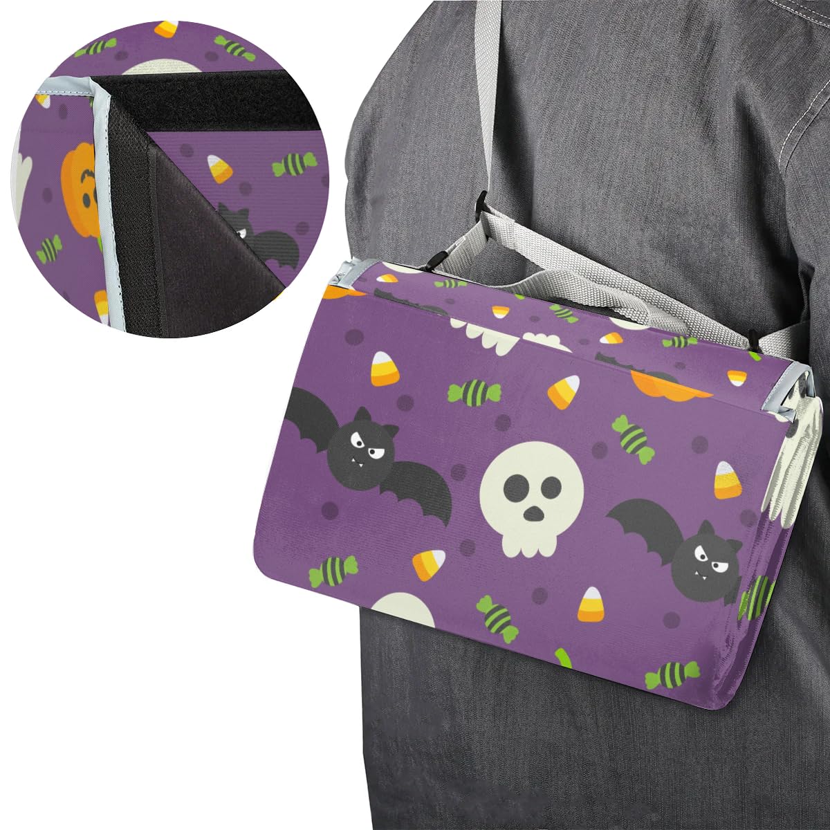 TropicalLife Happy Halloween Holiday Square Picnic Coperta Impermeabile Pieghevole Indoor Outdoor Mat Tappeti per Campeggio Spiaggia Parco Famiglia Attività di Riunione