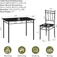 Vista 2 de Juego de mesa de comedor de 5 piezas, mesa de cocina de madera y sillas para espacios pequeños, rincón de desayuno, fácil montaje, negro