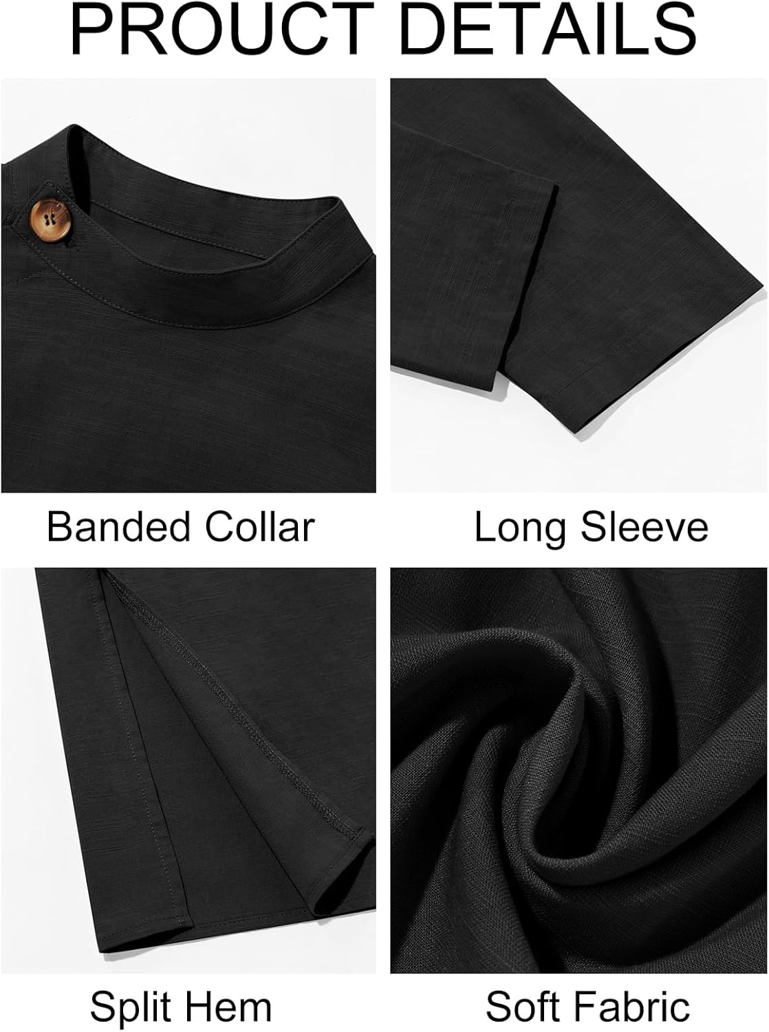 Runcati Mens Kaftan Thobe Button Down Long Sleeve Robe Casual Henley Shirt Cotton Muslim Gown Kurta Tops - Image 5