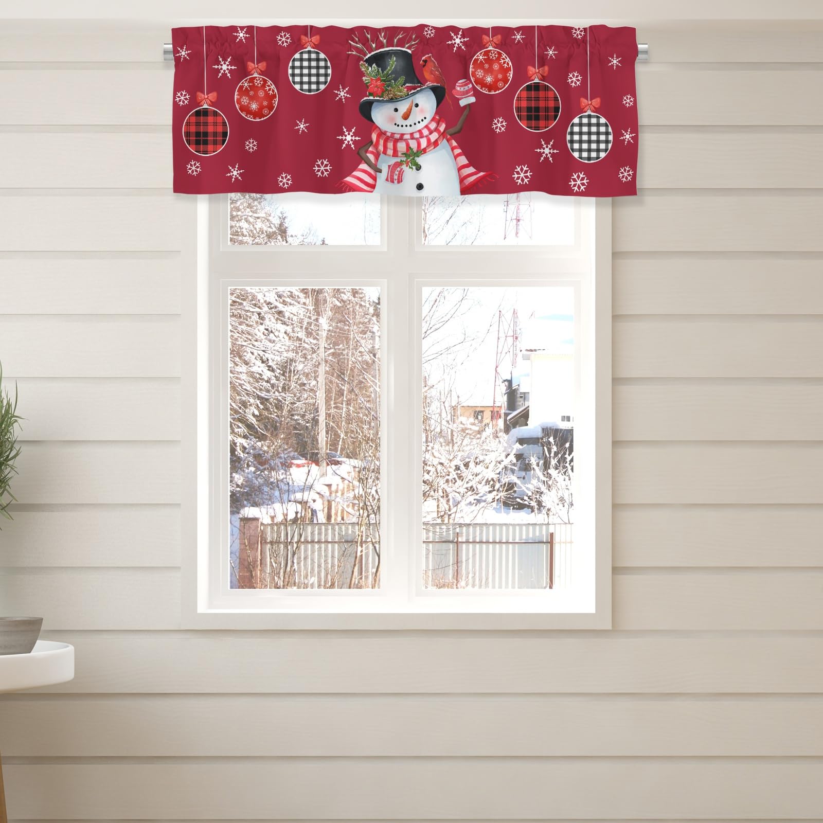 Christmas Snowman Snowflake Valances for Window,Short Curtains Valance for Window,Blackout Valance Curtain,Rod Pocket Short Valance Curtains,Christmas Window Curtains for Bedroom Bathroom Living Room