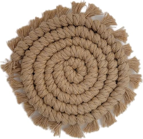 Miniatura 4 de Mokoboho Posavasos de macramé para automóvil, colección Earth Tones, 2 posavasos de algodón boho de 3 pulgadas para portavasos (arena)