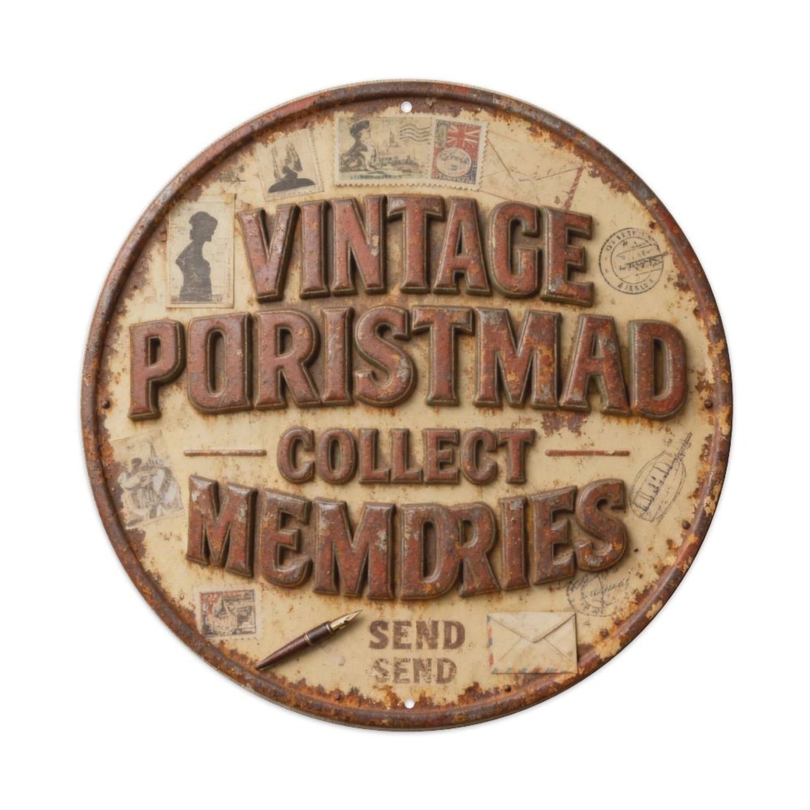 VINTAGE POSTCARD COLLECT MEMORIES SEND Metal Tin Sign Plaque