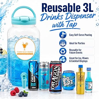 Celebration Spirits ChugJug XL Blue Raspberry Flavour | Home Cocktail Making Kit | 3L Drinks Dispenser with Tap