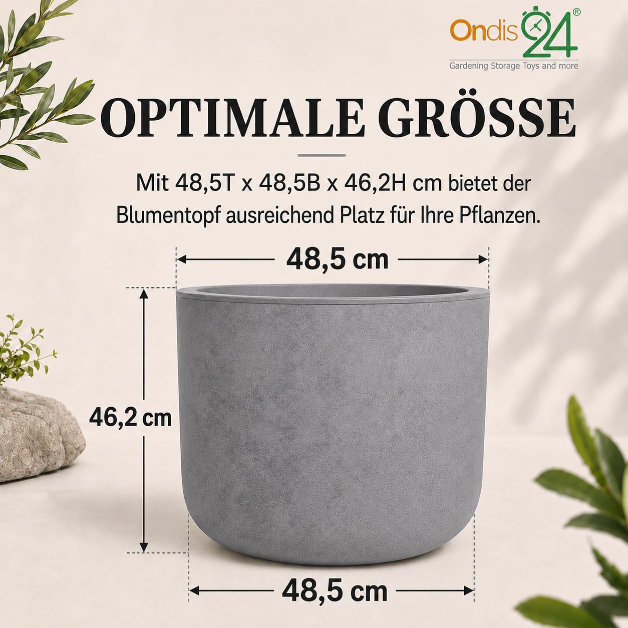 Ondis24 Pflanzgefäß, Blumenkübel Basalt Grau 50cm