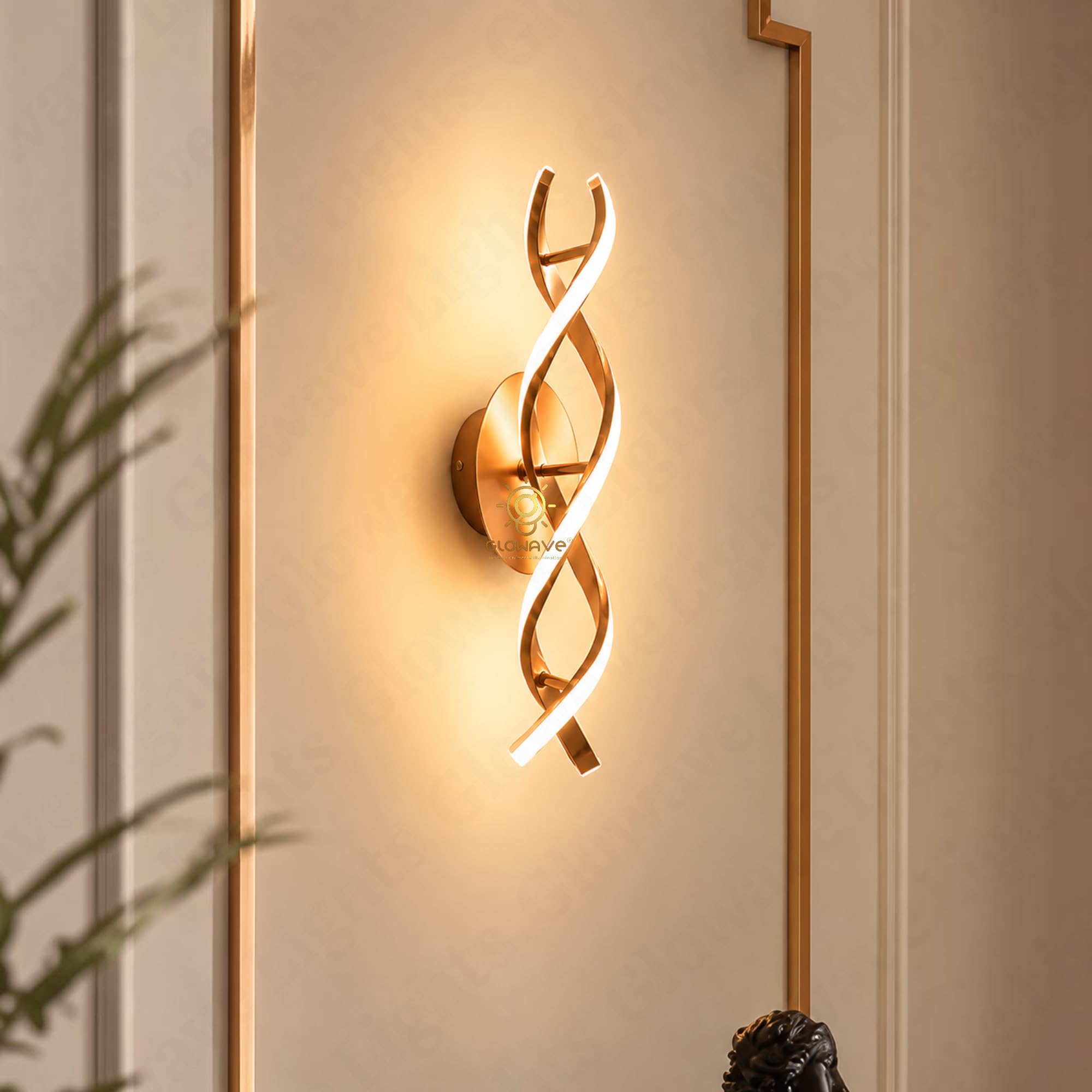 Glowave™ Spiral Shape Curl Classic Electroplated Rose Gold LED Curve Wall Lamp for Living Room Bedroom Bedside - Tricolour (Warm White, White, Natural White) (Rose Gold) (L141/RGD)-image-34