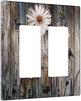 Vista 62 de Cubierta de interruptor de luz basculante de palanca de 2 bandas con textura de tablón rústico, diseño floral de mariposa y margarita