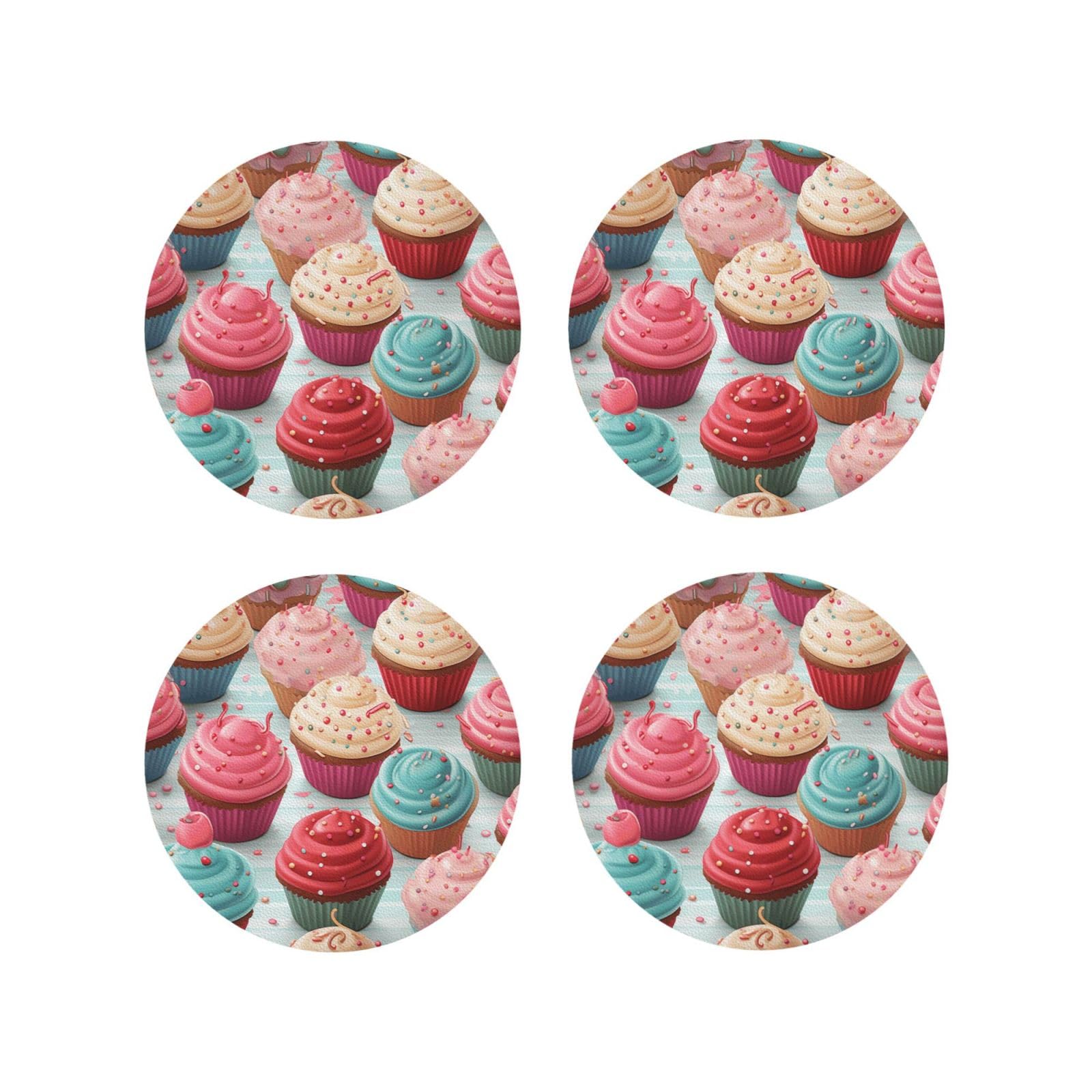 4pcs Drink Coasters for Tabletop Protection, 4" Leather Coasters for Drinks, Colorful Sweet Lollipop Cupcake Donut Cup Coasters for Coffee Table Decor, Non-Slip Drinking Cup Mat for Hot Or Cold Drink