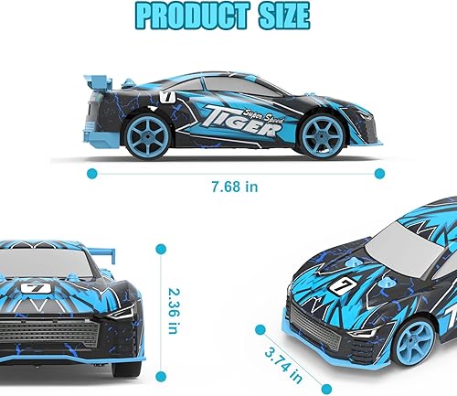 Miniatura 6 de FLYNOVA Auto de deriva azul a control remoto, juguetes para niños con luces LED brillantes, neumático de deriva y carreras, vehículo de acrobacias