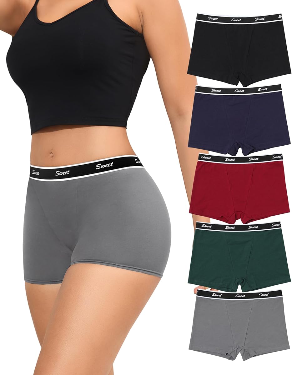 LEVAO Cotton Boy Shorts Underwear for Women High-waisted Full Coverage Boxer Briefs Panties 5 Pack S-XXL