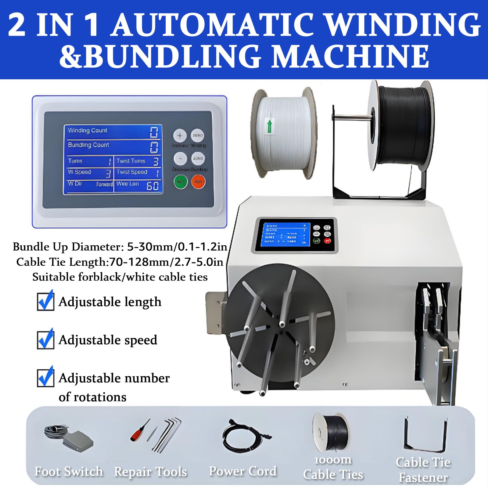 Urządzenie do Nawijania Kabli i Wiązarka do Torebek Spożywczych z Pedałem i Inteligentnymi Czujnikami dla Sklepów i DIY Projektów Desktop Machine+CableTie*20