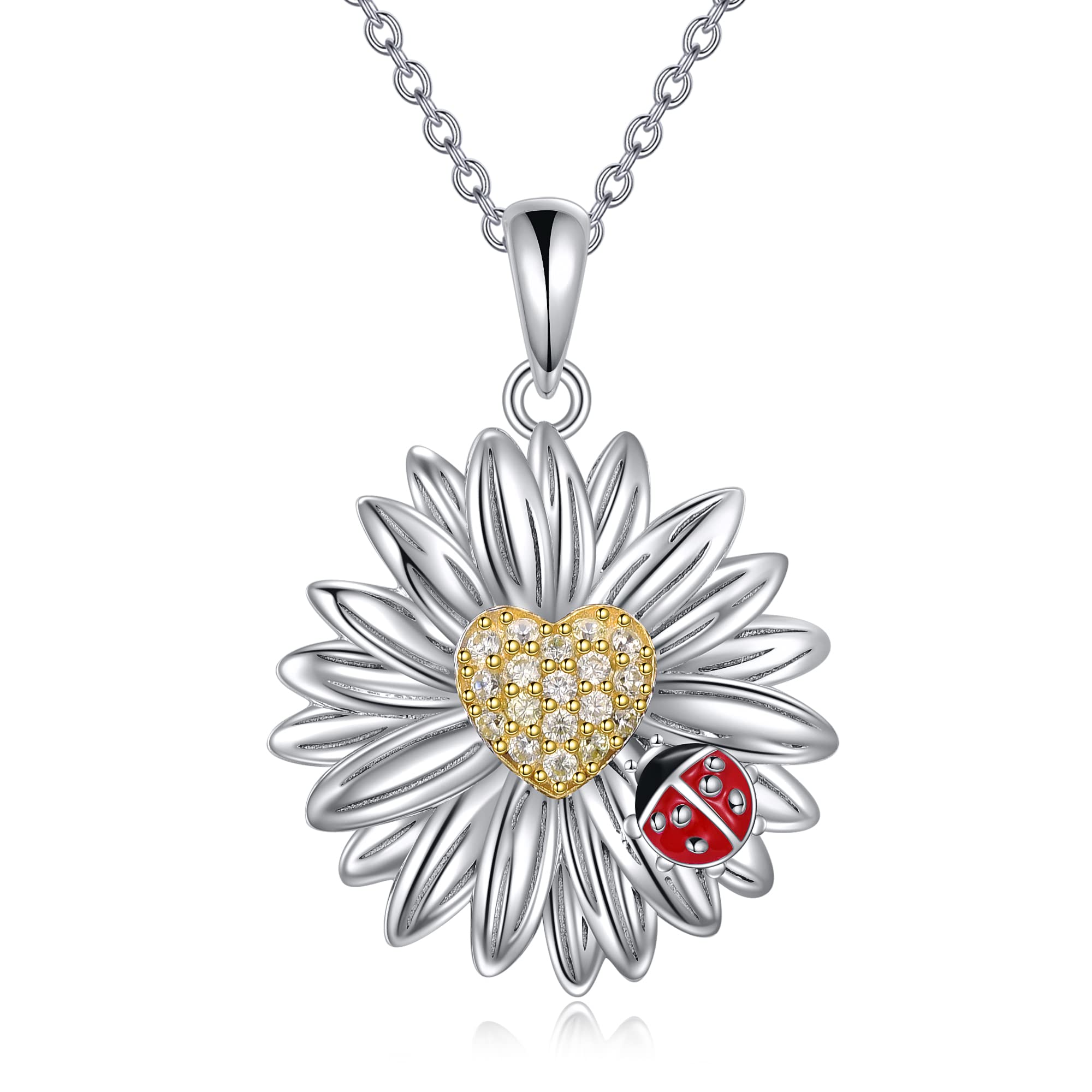 YFN Collar de margaritas con colgante de margaritas de plata de ley para niñas, Plata esterlina, Circonia cúbica