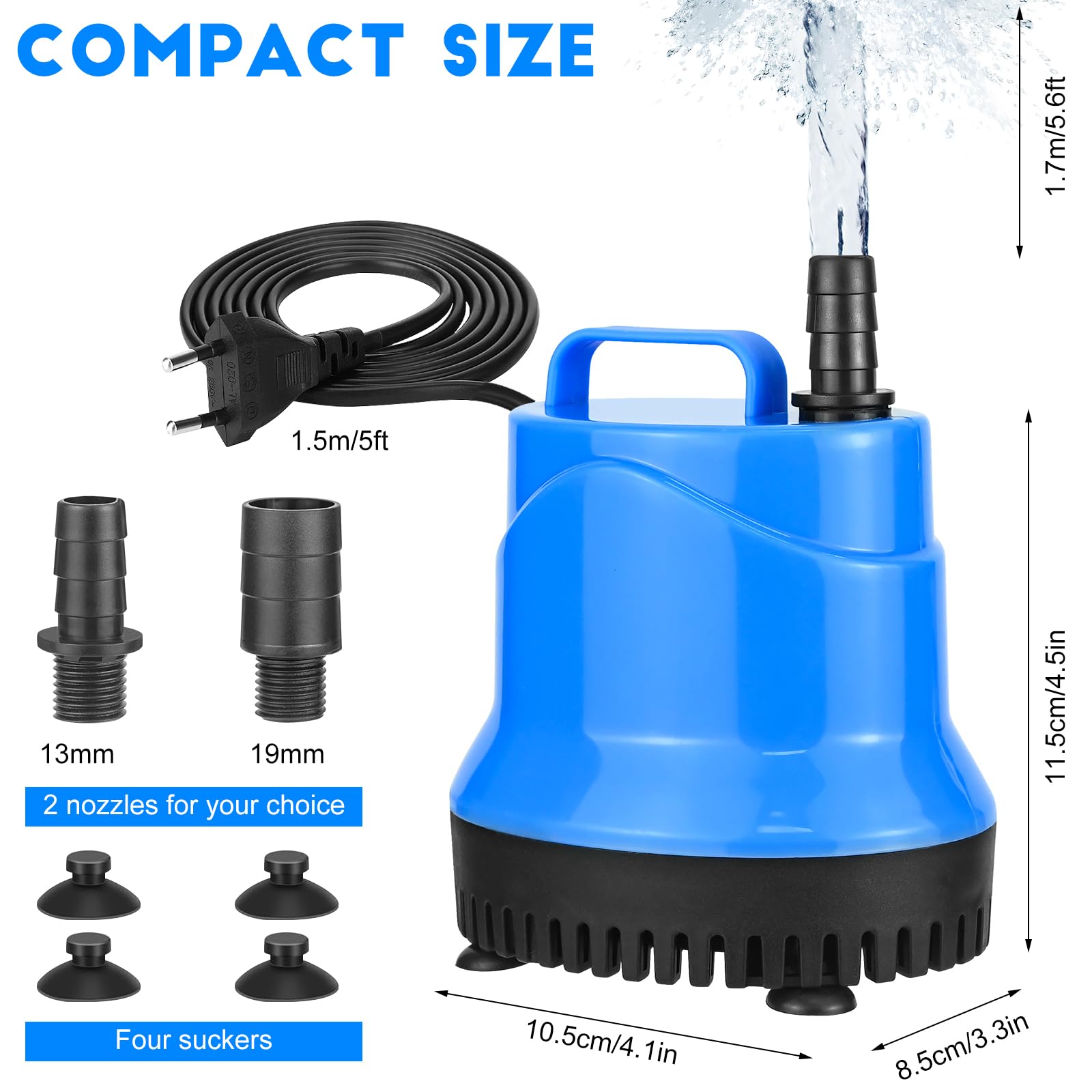 Pompe à Eau Submersible 15W - 1500 L/H - Pour Aquarium, Bassin, Fontaine - Débit Réglable Avec Protection Anti-sèche - 6