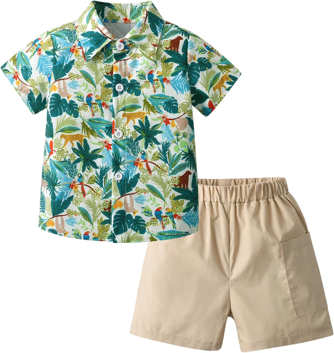 KuKitty Toddler Infant Baby Boy Clothes Summer Short Sleeve Button Down Shirt Tops Shorts Outfit Set