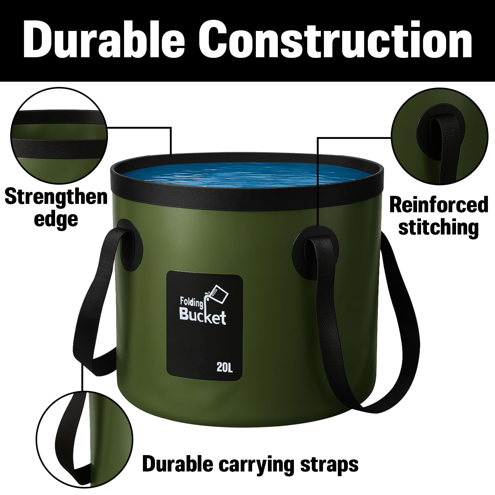Cubo Plegable de 5.3 galones con asa, contenedor portátil Plegable para almacenar Agua en campamentos, Ideal para Viajes, Senderismo, Pesca, Lavado de Autos, jardinería y Camping