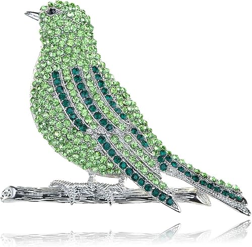 Alilang - Broche con diseño de pájaro con brillantes, color plateado, color azul y verde