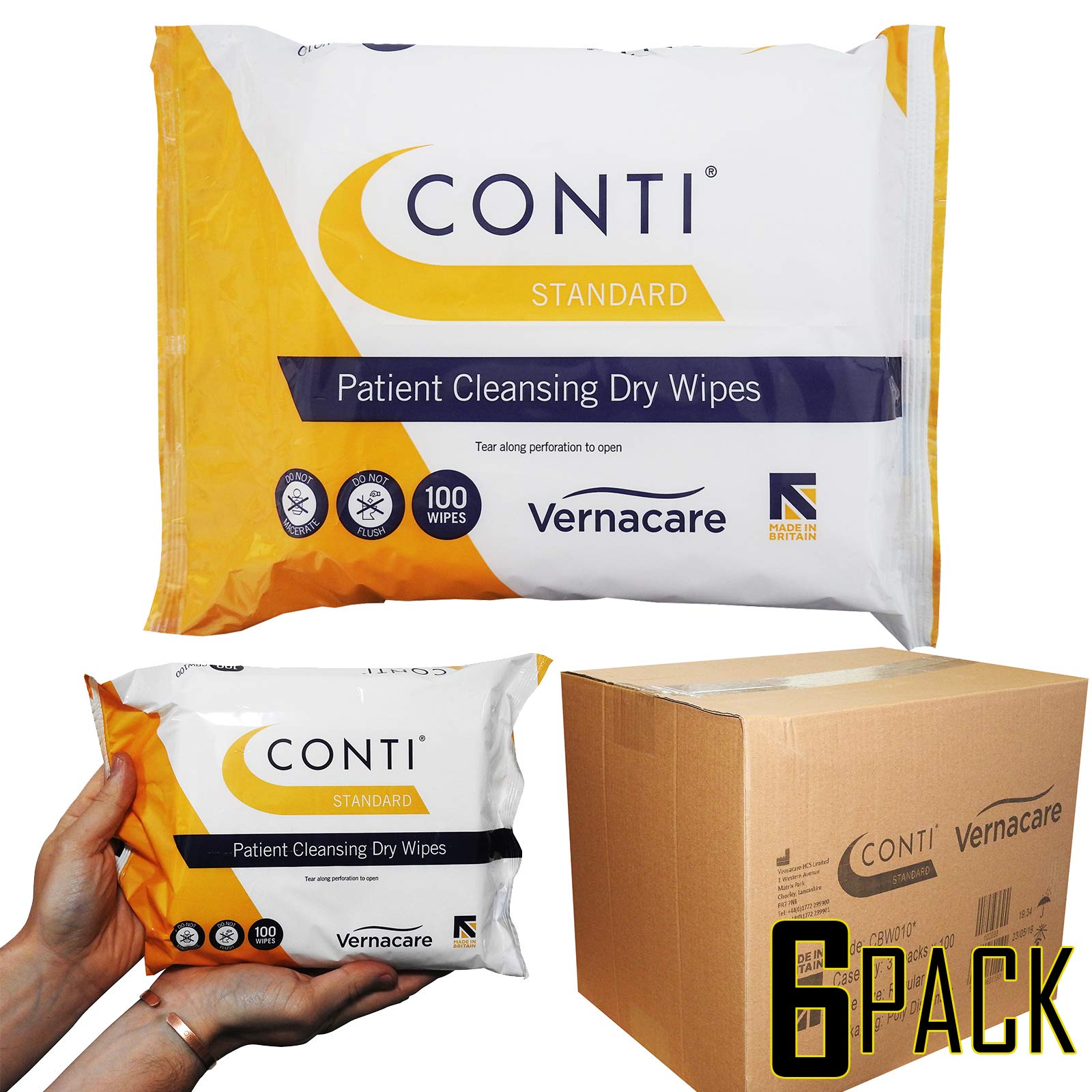 Conti Standard Patient Cleansing Dry Wipes – 26cm X 20cm, 100 Wipes Per Pack, 12-Pack Box