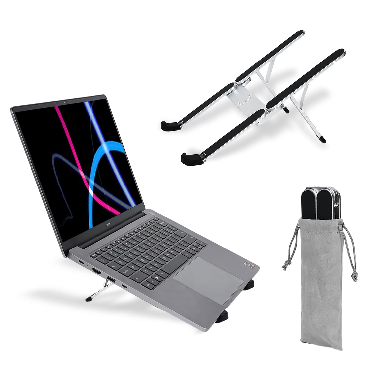 Portable Laptop Stand Foldable Laptop Stand for Desk and Travel Ergonomic 6-Level Angle Adjustable Computer Riser Compact ABS