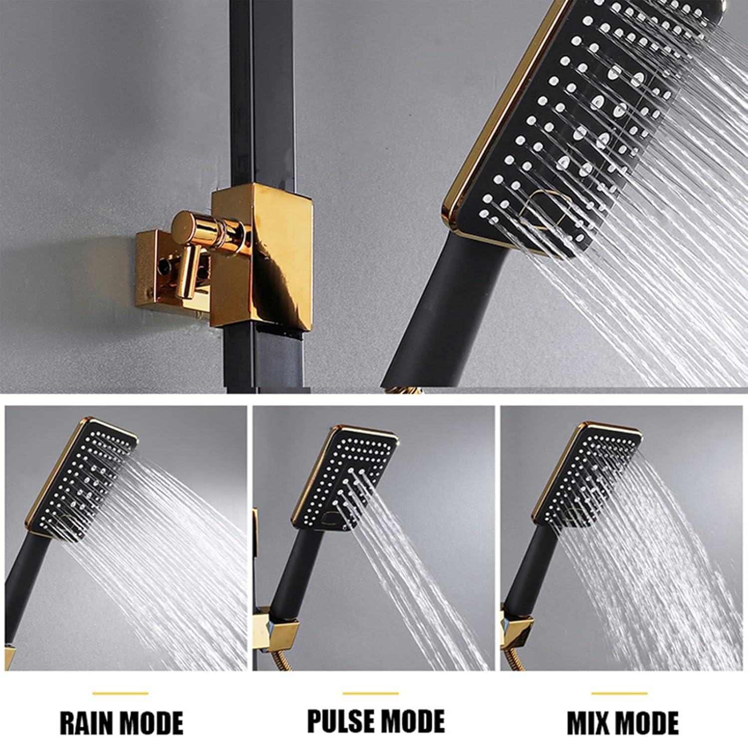 Thermostatic Shower Faucet Set Black Gold, Bathtub Shower Faucet, Shower Head with Hand Shower, Tub Spout, Bidet Shower, Exposed Shower with Temperature Display