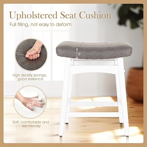 Miniatura 68 de Sophia & William Juego de 4 taburetes de bar de altura de mostrador, modernos taburetes de bar de piel sintética sin respaldo con patas de madera