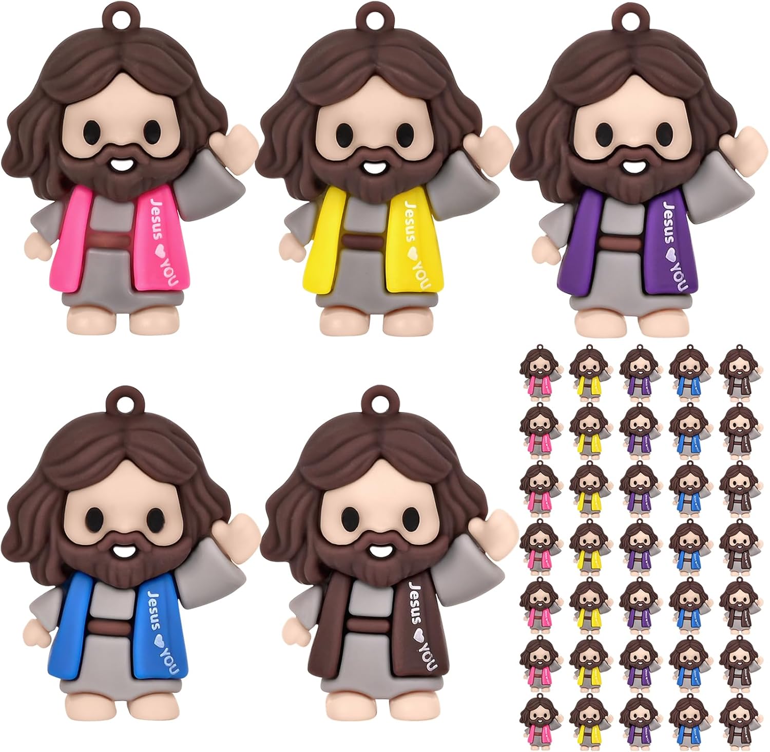 50 Pcs Mini Jesus Figures - Little Jesus Loves You Figures Toy to Hide and Seek Christmas Religious Party Favors for Easter Church Sunday School Baptism Gift(Cute Colors)
