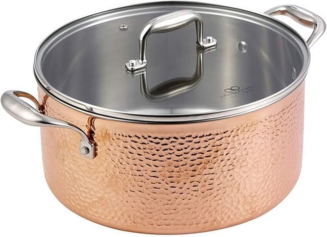 Bergner BGIC-3665 Infinity Chefs De Lux 24 cm Tri-Ply Casserole Pot with Glass Lid | Stainless Steel | Copper Hammer Finish