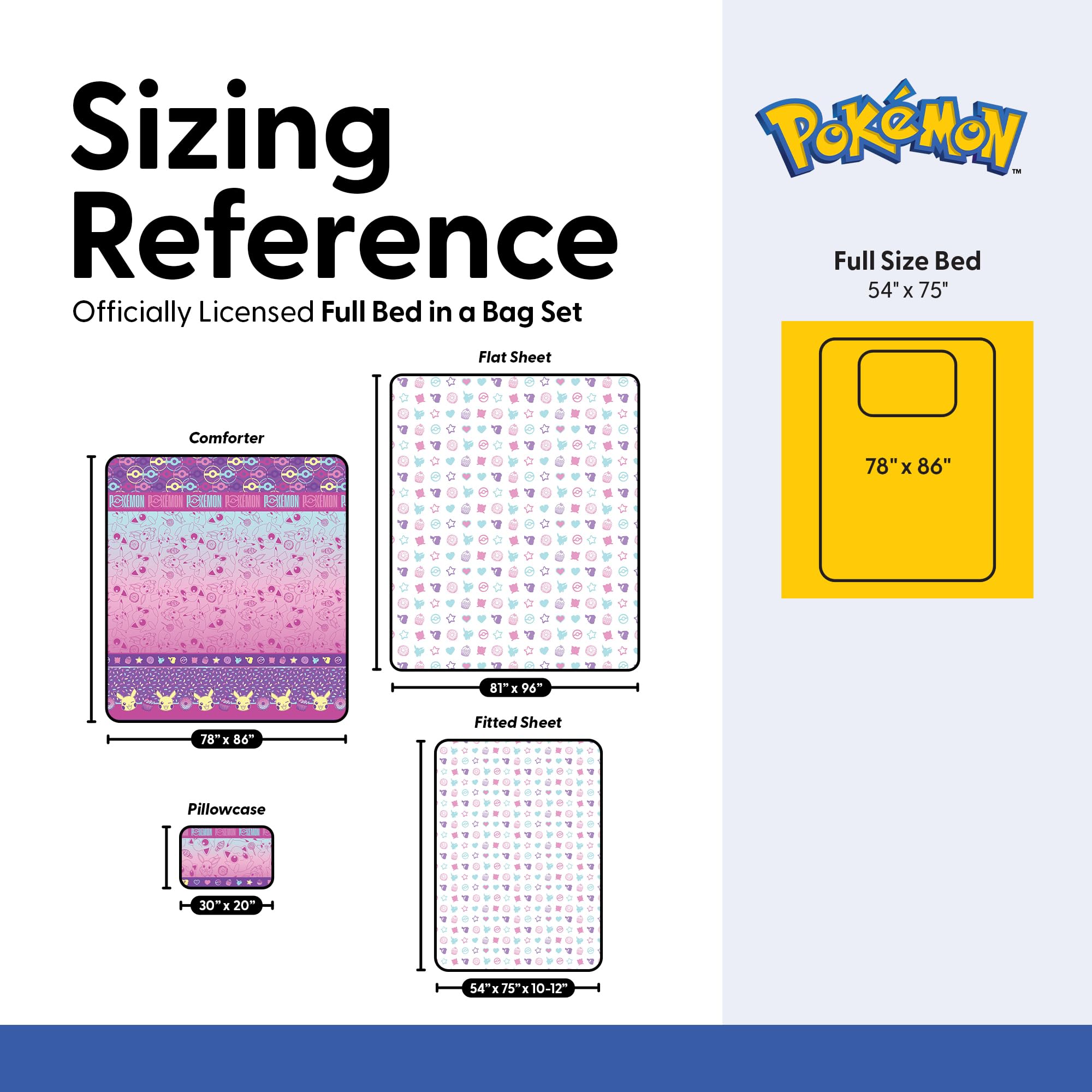 Northwest, Set completo per letto matrimoniale a tema Pokemon, con Pikachu ed Eevee, per ragazze e ragazzi, motivo semplice e grazioso