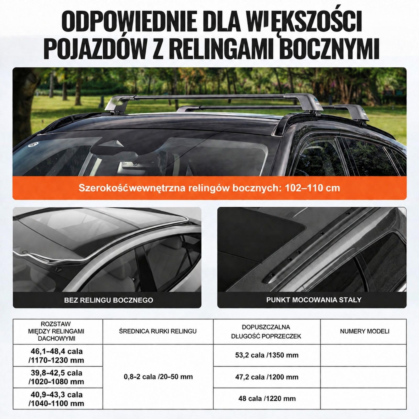 Aluminiowe belki poprzeczne na dach auta, 2 szt, czarne, do podniesionych relingów z przerwą, z zamkiem i kluczami