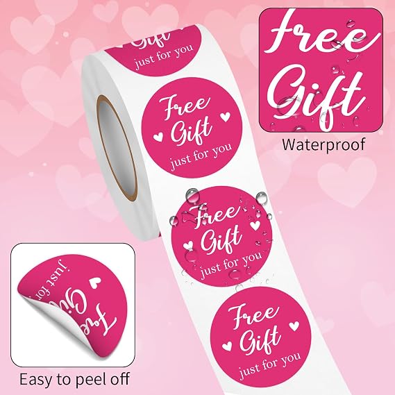 500Pcs 1.5Inch Customer Appreciation Stickers Roll, Free Freebies Gift Round Sticker for Small Business Decorative Packing Delivery Mailing Envelopes Postcards