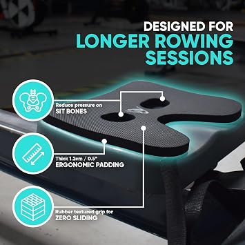 GODFREY Ergo Grip Rowing Machine Seat Cushion – 12mm Non-Slip Neoprene Rower Pad for Concept 2, Water Rower & Recline Bikes (Black)
