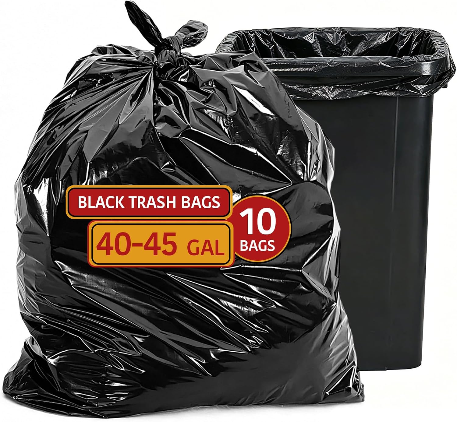 42 Gallon Large Black Trash Bags 33x48in (10 Count)