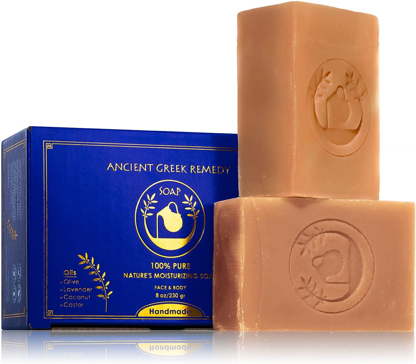 Ancient Greek Remedy Organic Face and Body Soap Bars for Dry, Normal, and Sensitive Skin. Gentle Wash Treatment for Women and Men With soap Holder (2 pack)