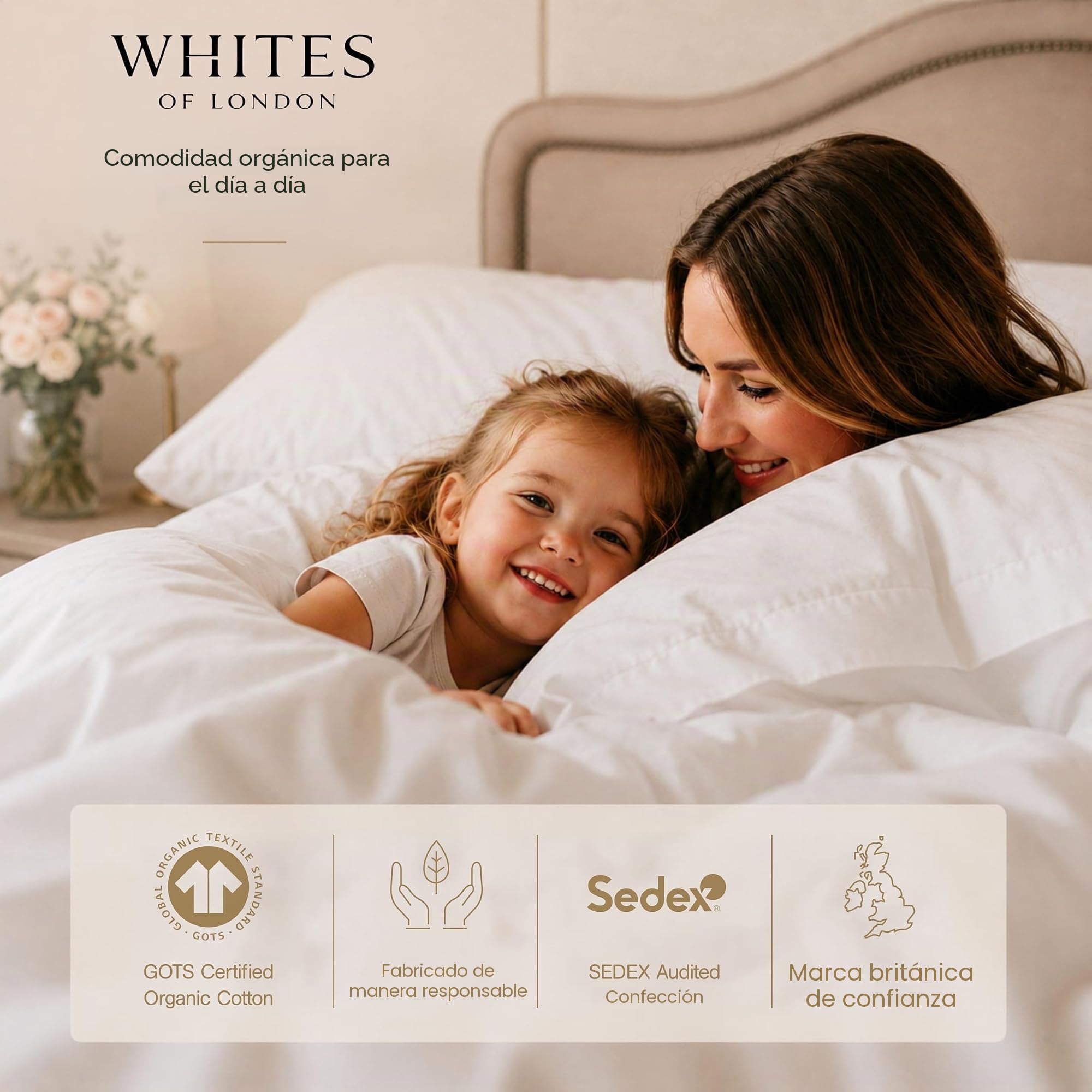 Juego de ropa de cama 100% algodón orgánico | 1000 hilos ultra lujo | Algodón certificado GOTS | Bordado guiado a mano | 1 funda de edredón y 2 fundas de almohada (doble, blanco)