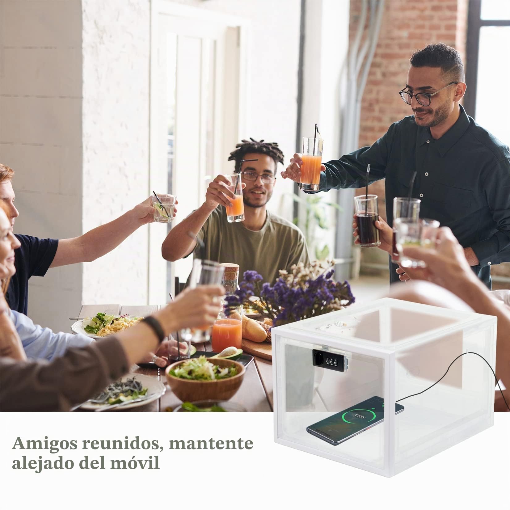 Theo&Cleo Caja de almacenamiento de medicamentos, caja transparente con cerradura para teléfonos móviles, dulces, aperitivos, caja fuerte personal, plegable (blanco)
