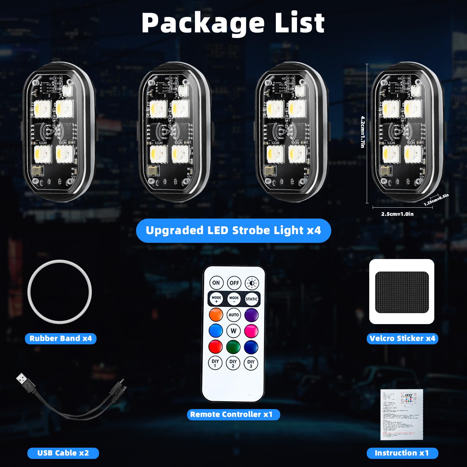 Lumières Anti-collision LED Rechargeables Avec Télécommande – 8 Couleurs, IP65, 200mAh – Pour Drone, Vélo, Moto, Décorations