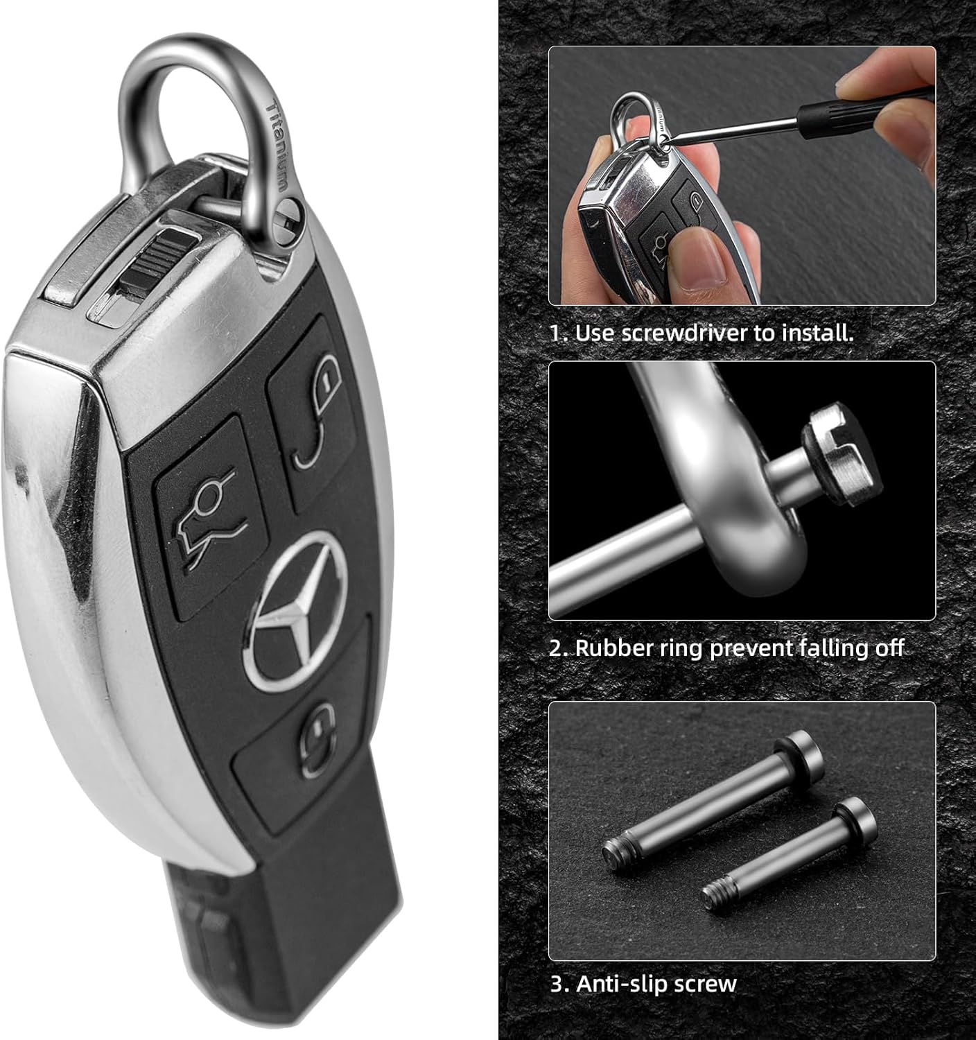 FEGVE Small Titanium Key Ring with Screw Shackle - Car Fob Keychain Heavy Duty Strong Mini Titanium D Rings -1/3 Inch/9mm (Silver 4 Pack) - Image 5