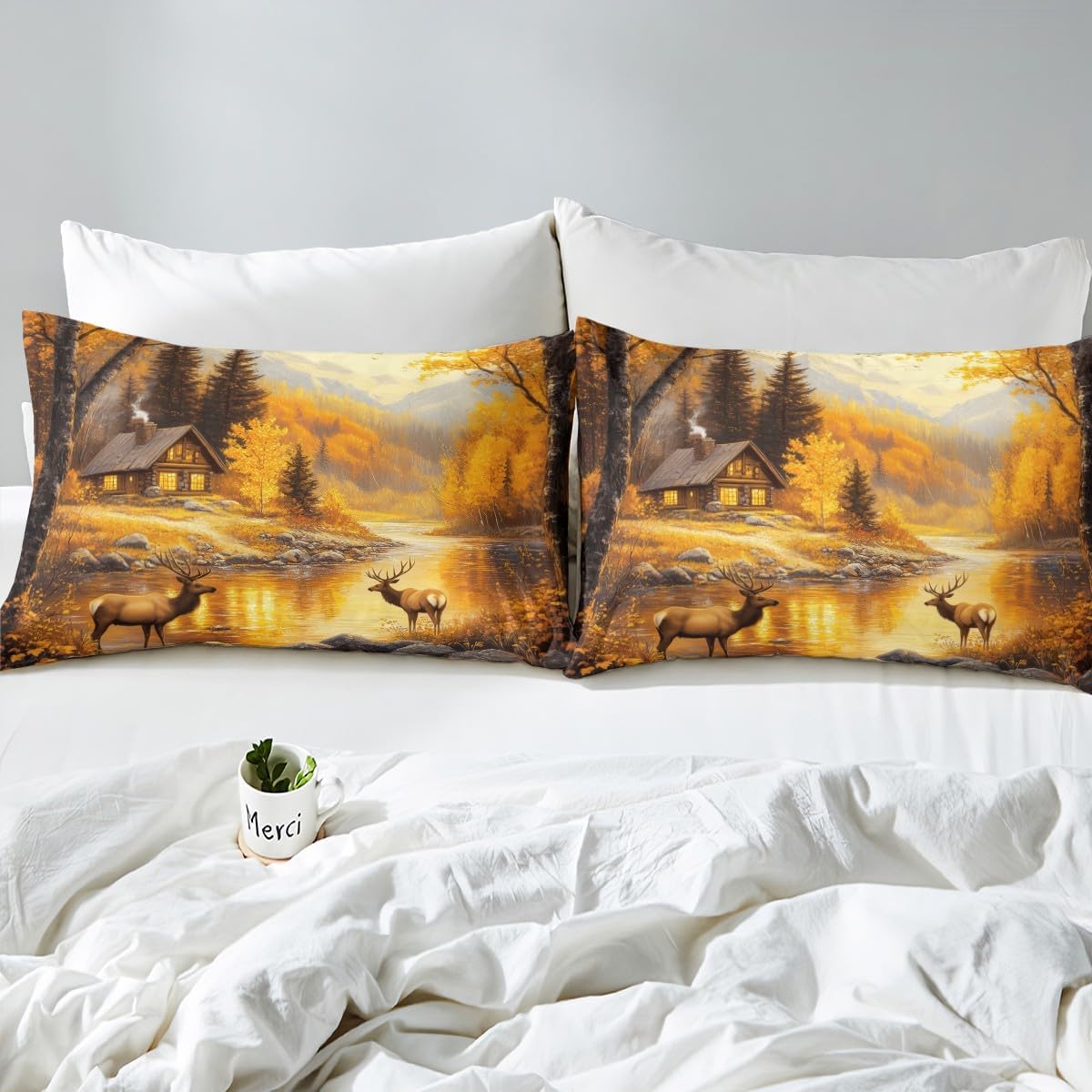 jejeloiu Deer Fitted Sheet Twin Size Kids Western Farmhouse Bedding Set for Boys Girls Teens Autumn Golden Bed Sheets Set Breathable Soft Lightweight