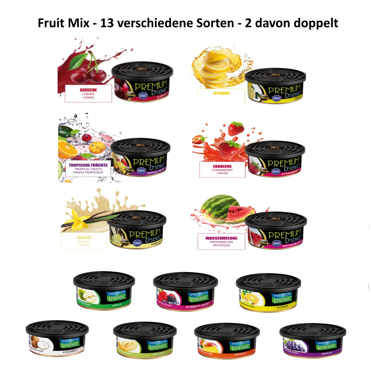 h2i Caja Perfumada Premium | Fruit Mix | 15 piezas | ± 60 días | Ambientador para coche, oficina y hogar | Fragancia fresca con intensidad ajustable | Se adapta a los portavasos
