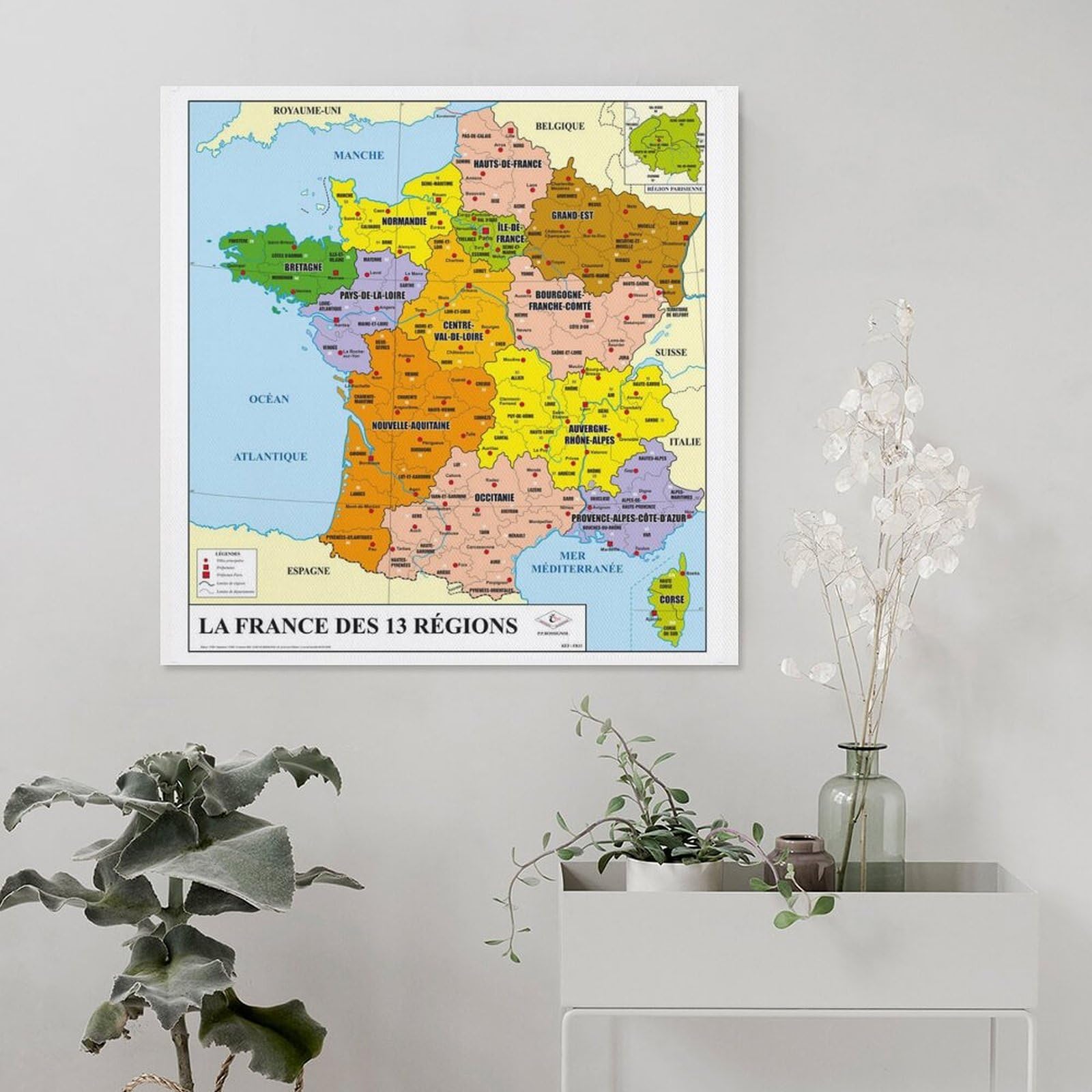 Amazon.co.jp: フランス地図ポスターフランス語旅行市地図キャンバス