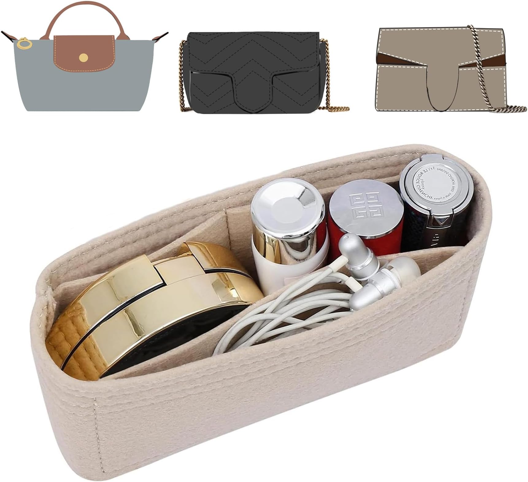 Felt Mini Purse Organizer Insert Compatible with Mini GG Marmont Matelasse Shoulder Bag and More Bags, Handbags Organizer for Women Bag(Beige,XS)