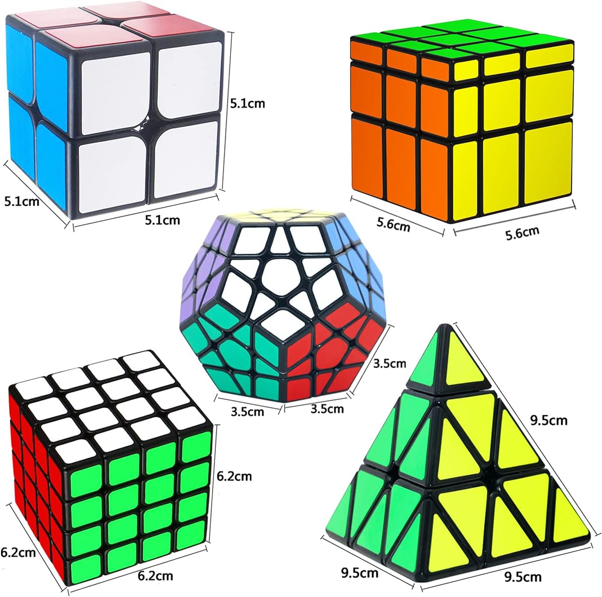 Speed Cube Set, Puzzle Cube, Magic Cube 2x2 4x4 Pyraminx Pyramid Megaminx Fenghuolun Puzzle Cube Toy Gift for Children Adults, Pack of 5