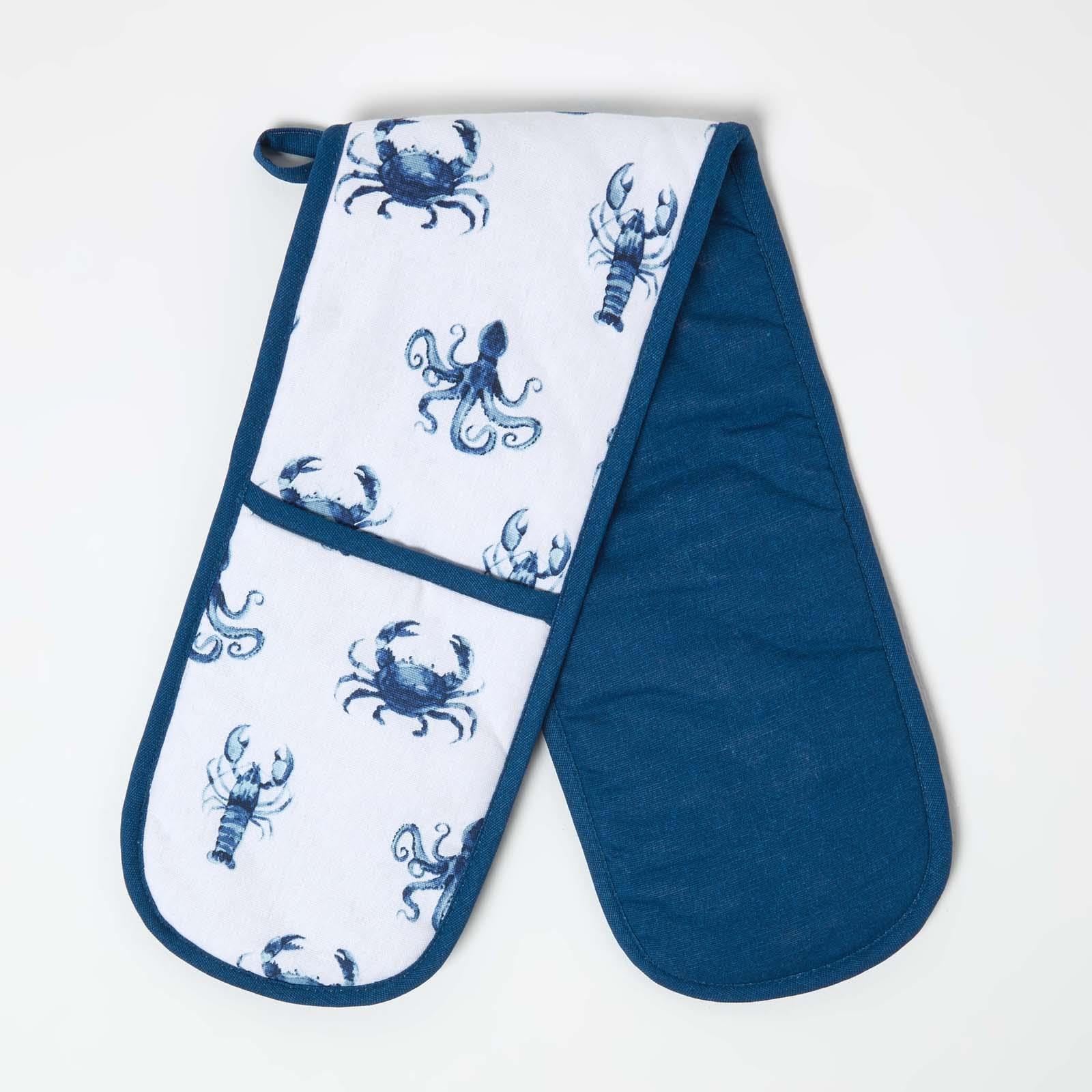 Homescapes Blue Sea Animal 100% Cotton Double Oven Glove from B&Q