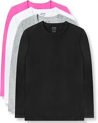 Brix Girls' Long Sleeve Tees - 4 -Pack Crew Neck Super Soft Cotton T Shirts.