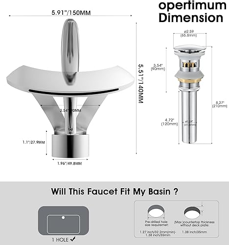 Miniatura 2 de Elegante grifo de fregadero de recipiente cromado, moderno grifo de baño de una sola manija, grifo de lavabo alto de un solo orificio con línea de