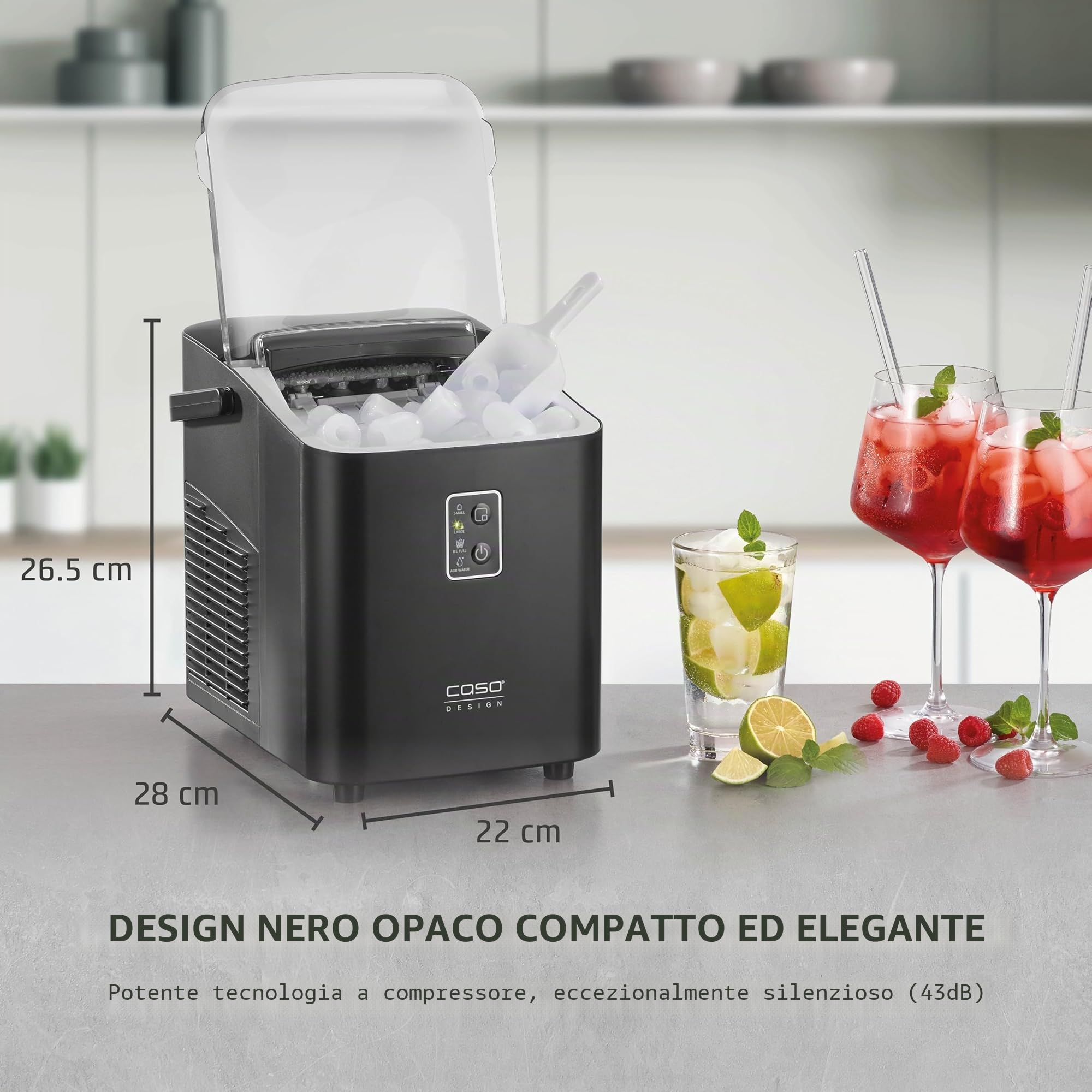 CASO IceChef compact - Macchina del ghiaccio autopulente, macchina per il ghiaccio con serbatoio da 1L, ideale per casa e cucina, produce ghiaccio in 6 minuti, fino a 12 kg in 24 ore, nero