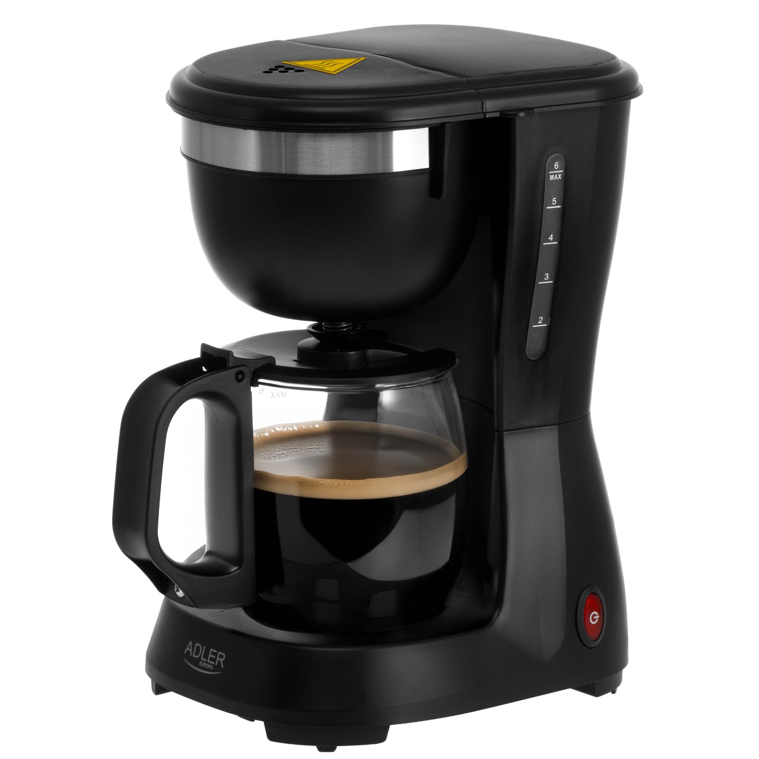 ADLER EUROPE Ekspres do kawy przelewowy, ekspres do kawy z dzbankiem szklanym 600ml, moc 600W, Filtr wielokrotnego użytku, funkcja podtrzymywania temperatury, blokada kapania, czarny